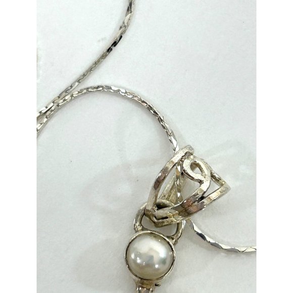Women’s Pendant Necklace Italy Peridot Pearl S925 Sterling Silver 18” Vintage - Picture 13 of 17